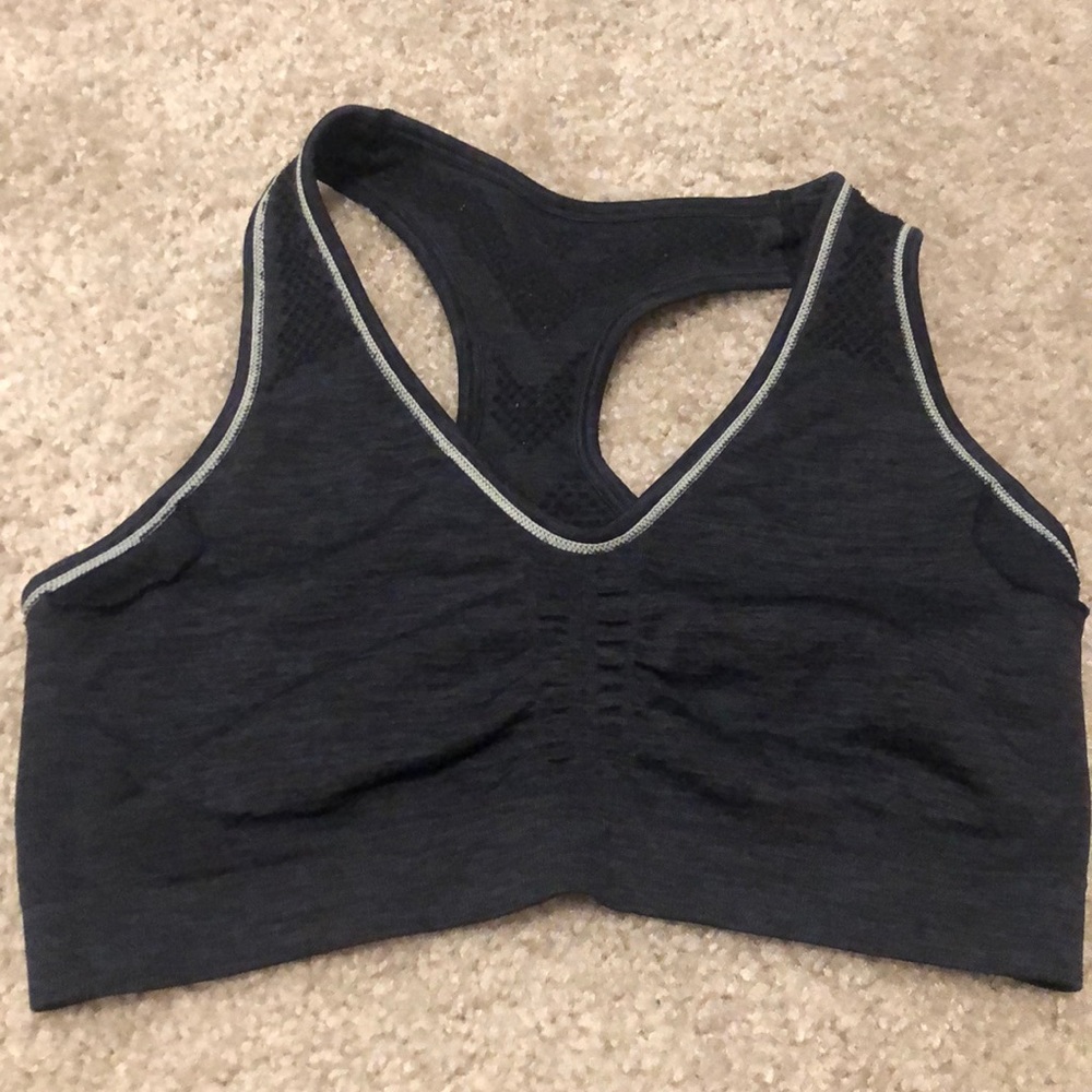 Grey stretchy sports bra